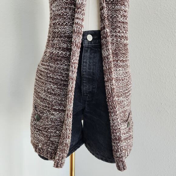 Y2K Mudd Knit Cap Sleeve Brown Longline Open Cardigan with Stud Pocket S - Picture 4 of 12